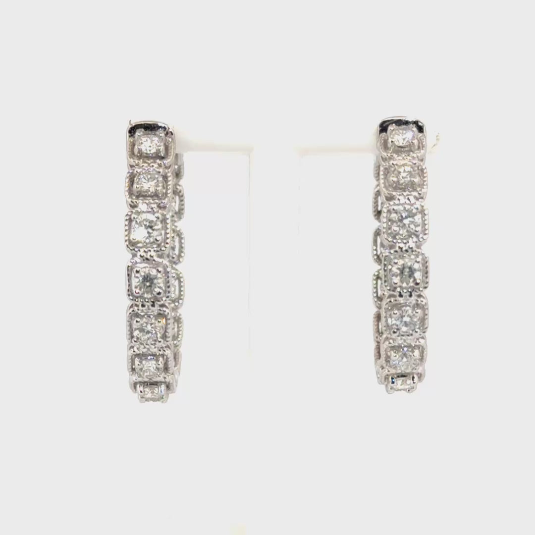 1.67cttw. Diamond Rope Style In N Out Hoop Earrings in 14K White Gold