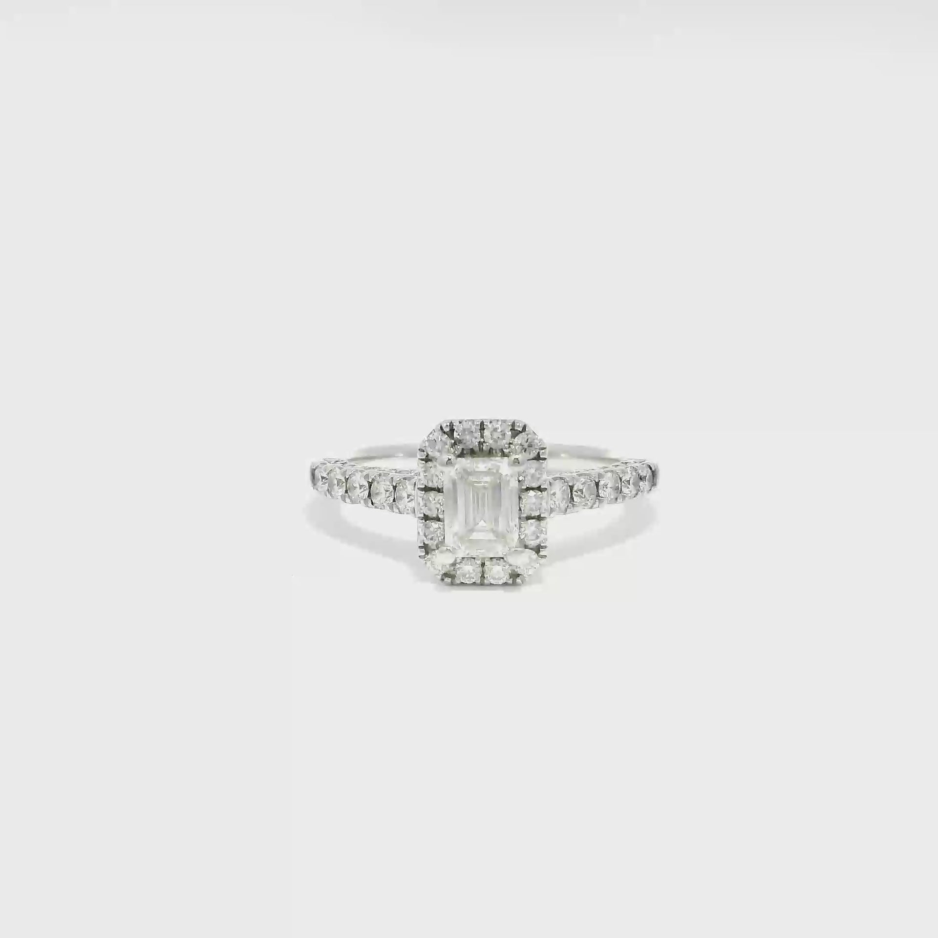 Natural Emerald Cut Diamond Engagement Ring in 14K White Gold Diamond Halo Mounting