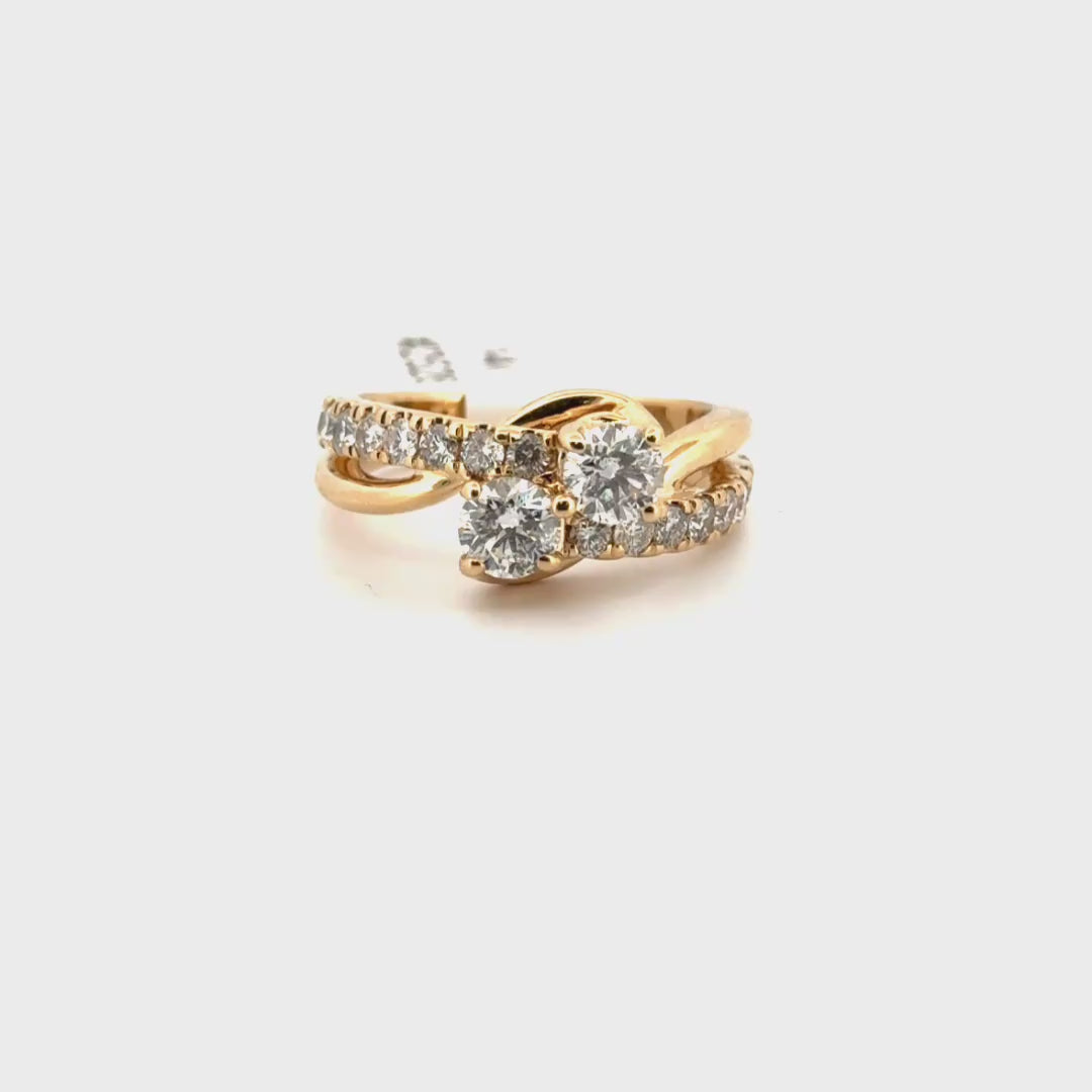 Two Stone Natural Diamond Ring Set in 14K Yellow Gold