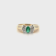 Natural Oval Cut Emerald with Diamond Accent Ring Set in 14K Yellow Gold
