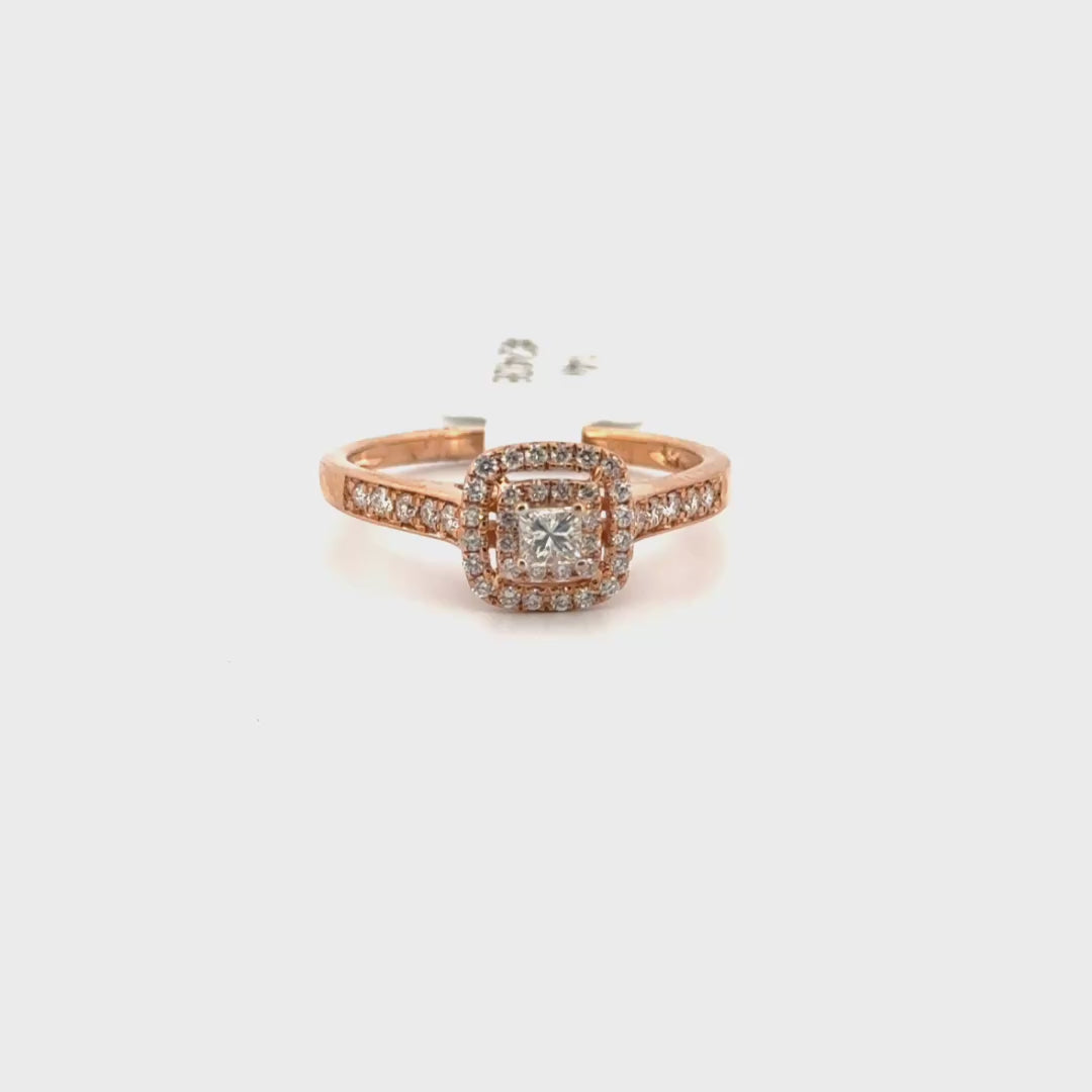 Natural Diamond Princess Cut Ring Set in 14K Rose Gold