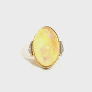Oval Cabochon Cut Opal with 1cttw. Triangle Cut Diamond in 14K Yellow Gold Sz 3