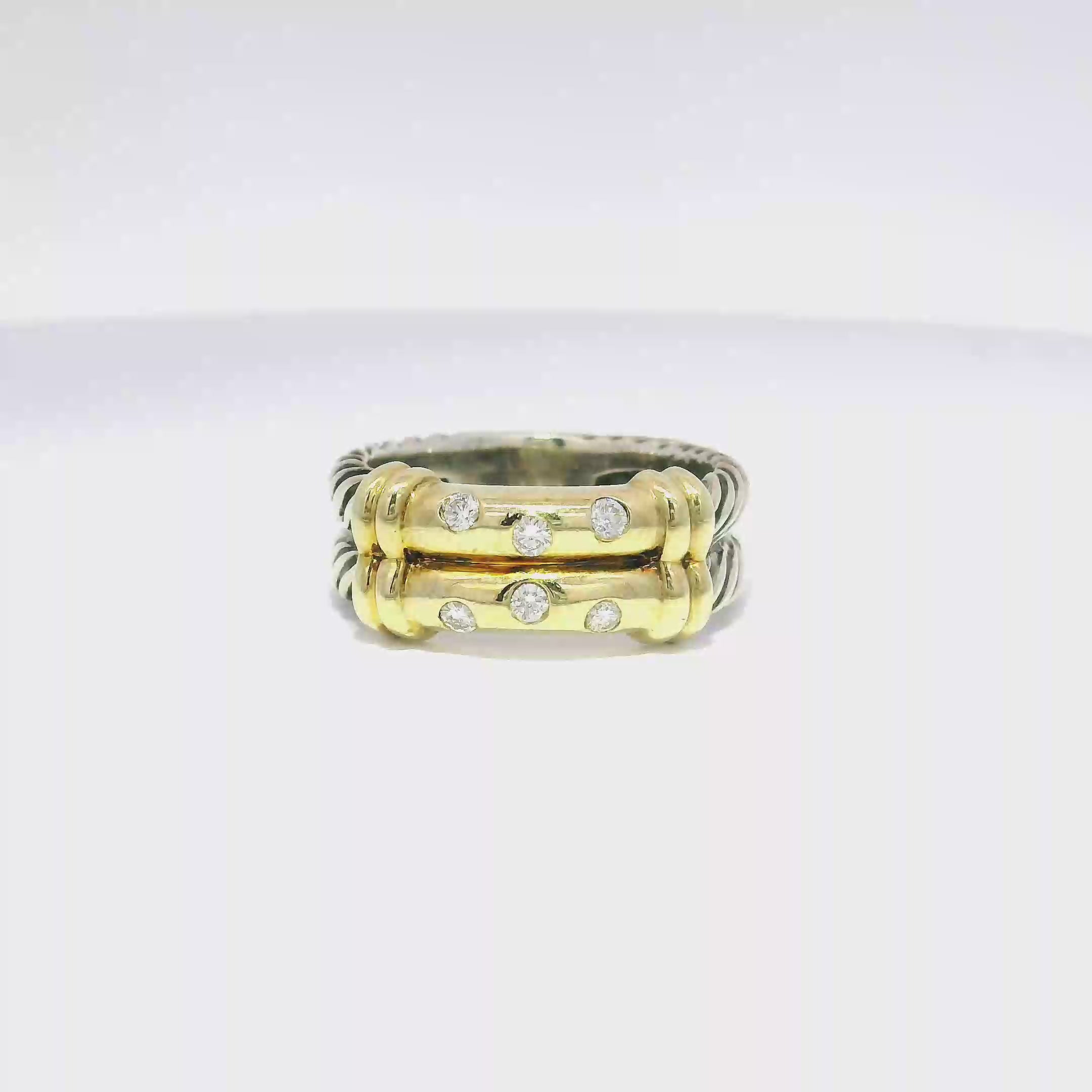 David Yurman Metro Ring in Sterling Silver & 14K Yellow Gold Featuring Six Round Natural Diamonds