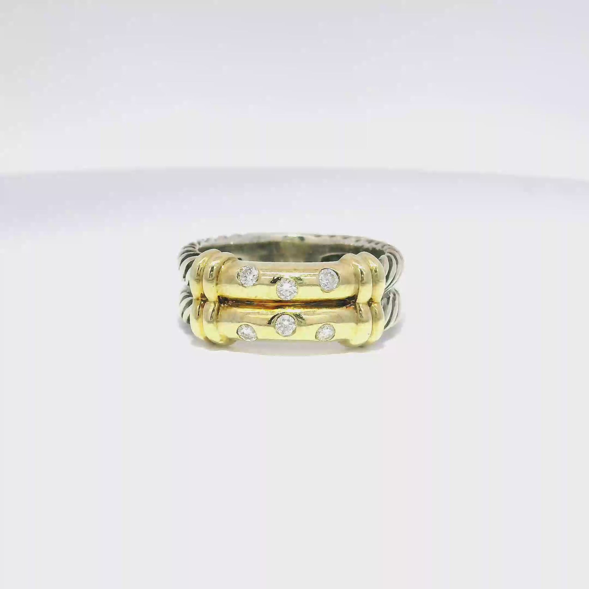 David Yurman Metro Ring in Sterling Silver & 14K Yellow Gold Featuring Six Round Natural Diamonds