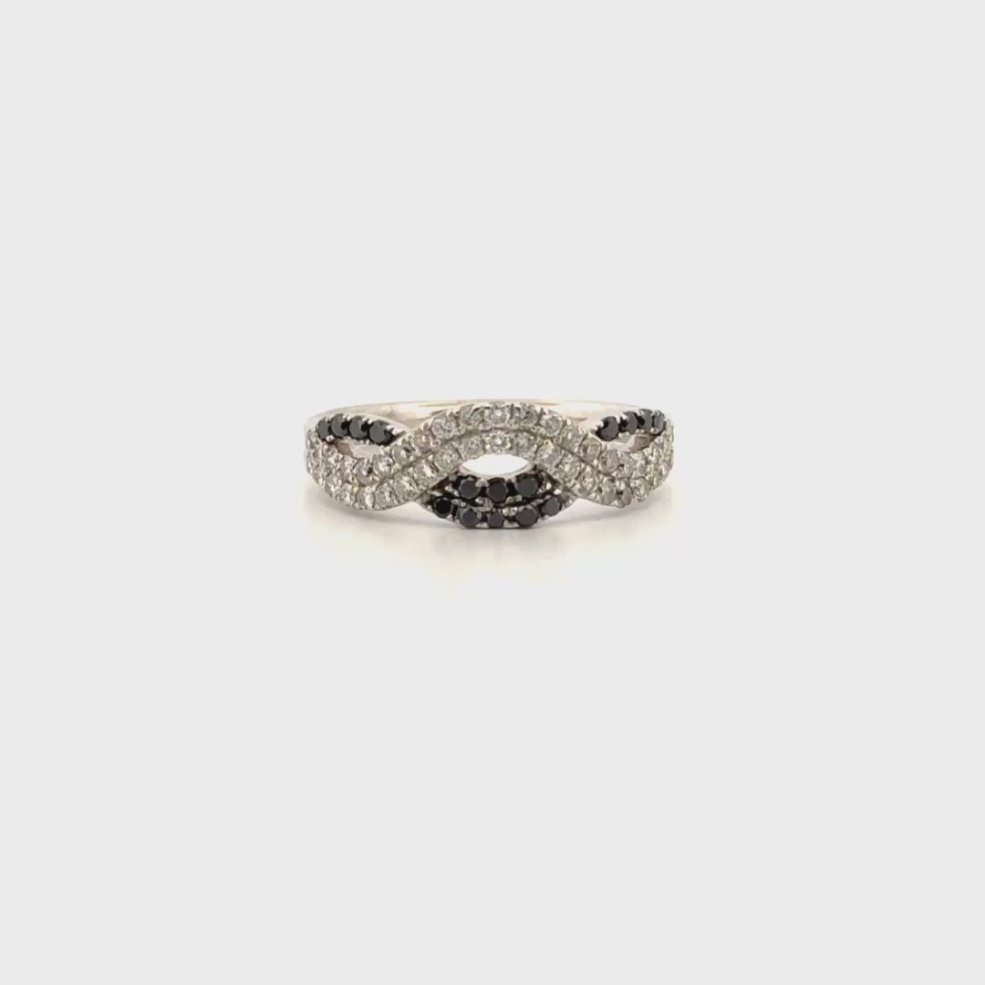 Natural Diamond & Black Diamond Fashion Band in 14K White Gold
