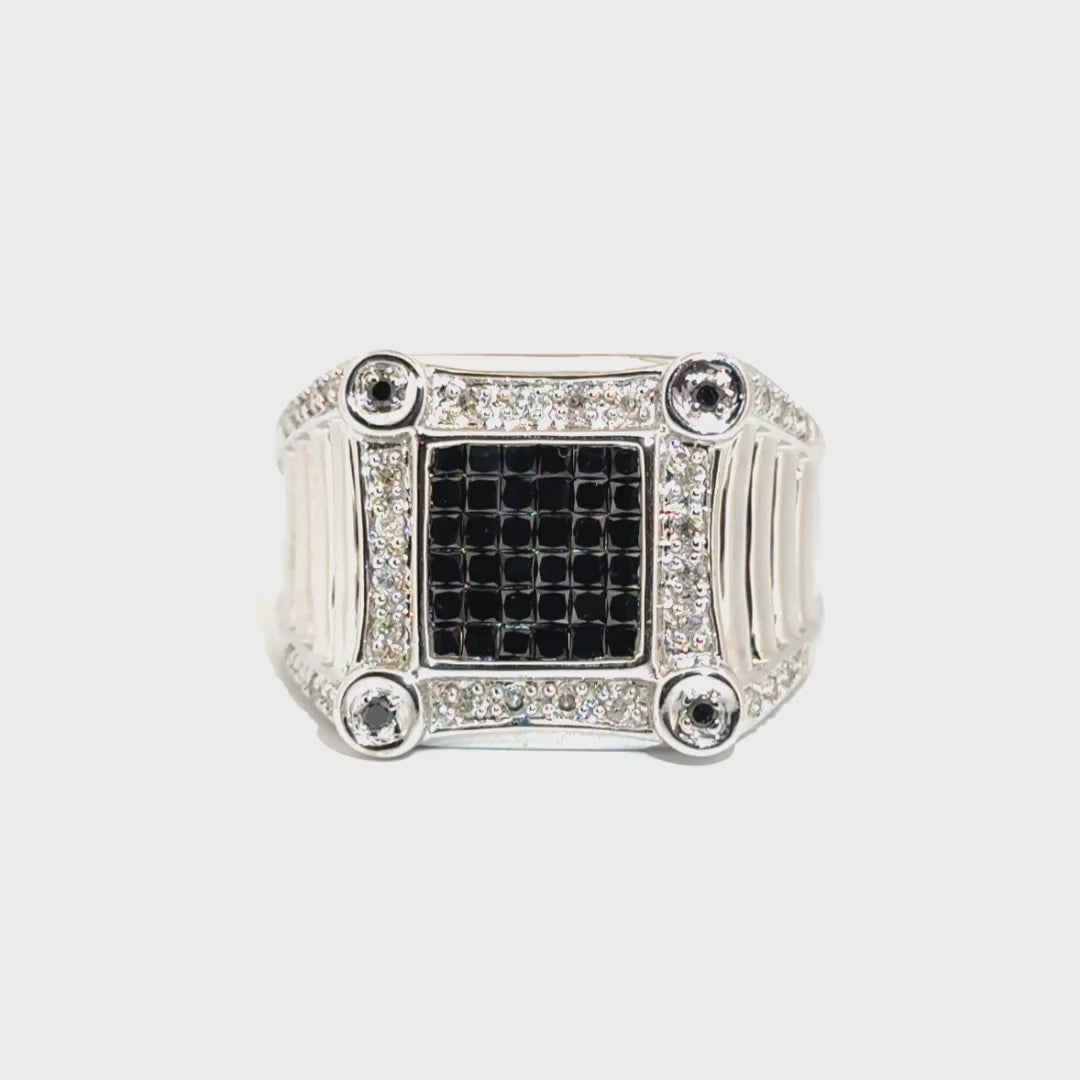 1.25cttw. Black & White Diamond Men's Ring in 14K White Gold