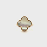 Clover Ring with Mother of Pearl Set in 14K Yellow Gold Sz 7