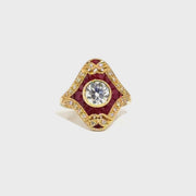 1.01ct. Natural Round Diamond Set in Vintage Style Ruby & Diamond Ring Set in 14K Yellow Gold Sz 6.5