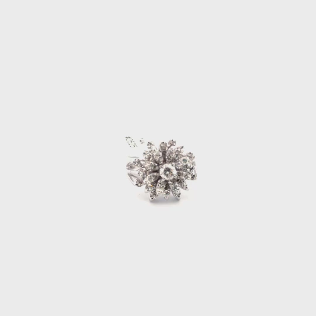 Diamond Flower Ring set in 14k White Gold