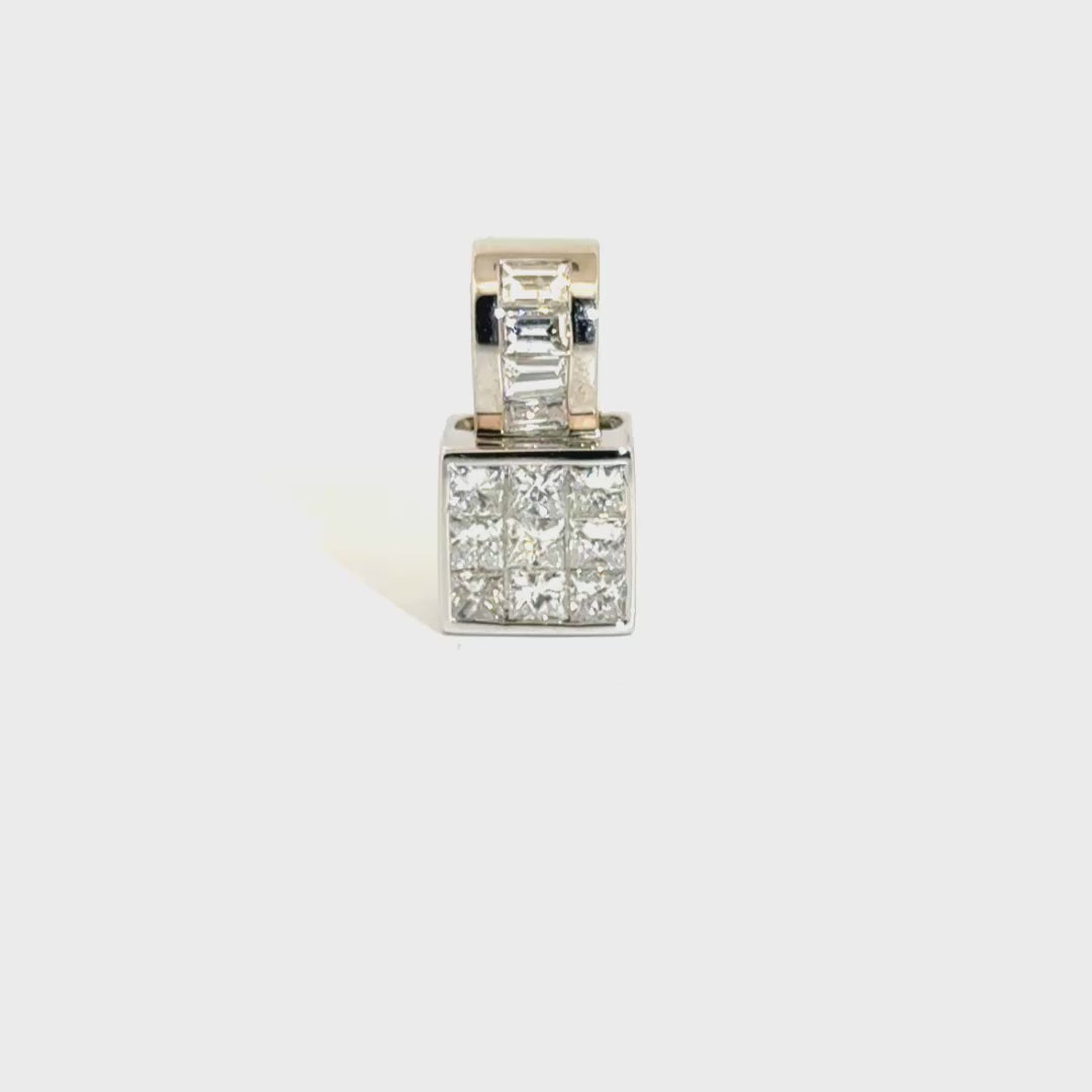 1.55cttw. Natural Princess Cut Diamond Pendant in 14K White Gold