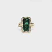 Radiant Cut Green Tourmaline Bypass Style Ring in 14K Yellow Gold Sz 7