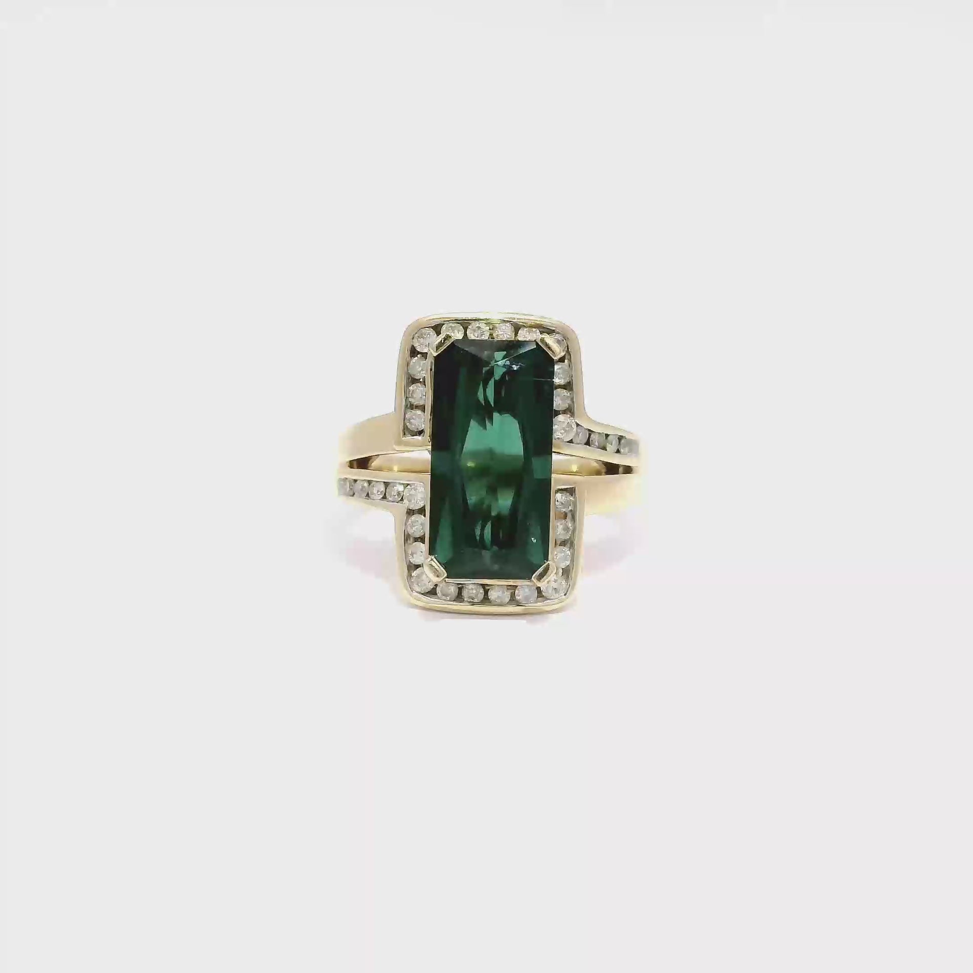 Radiant Cut Green Tourmaline Bypass Style Ring in 14K Yellow Gold