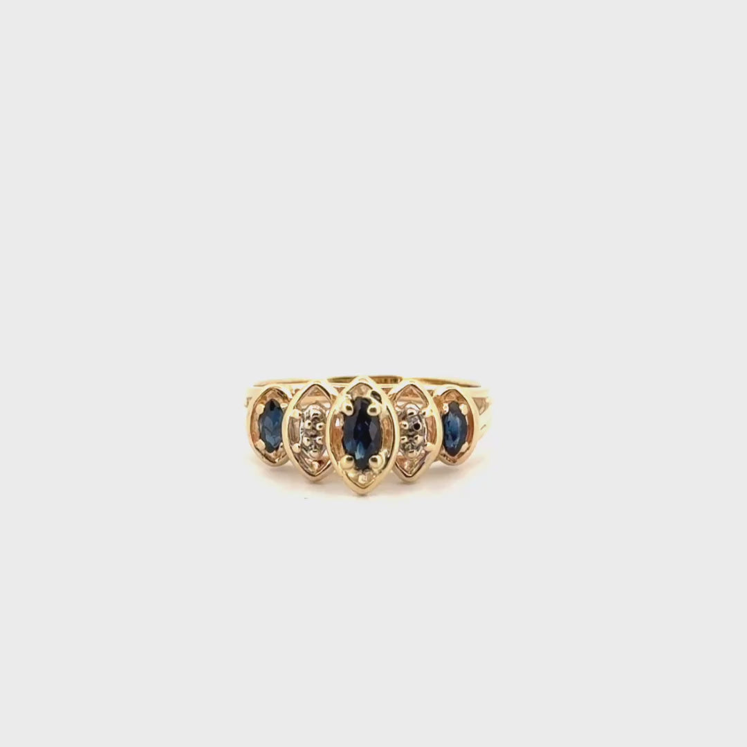 Natural Diamond & Sapphire Estate Ring Set in 14K Yellow Gold