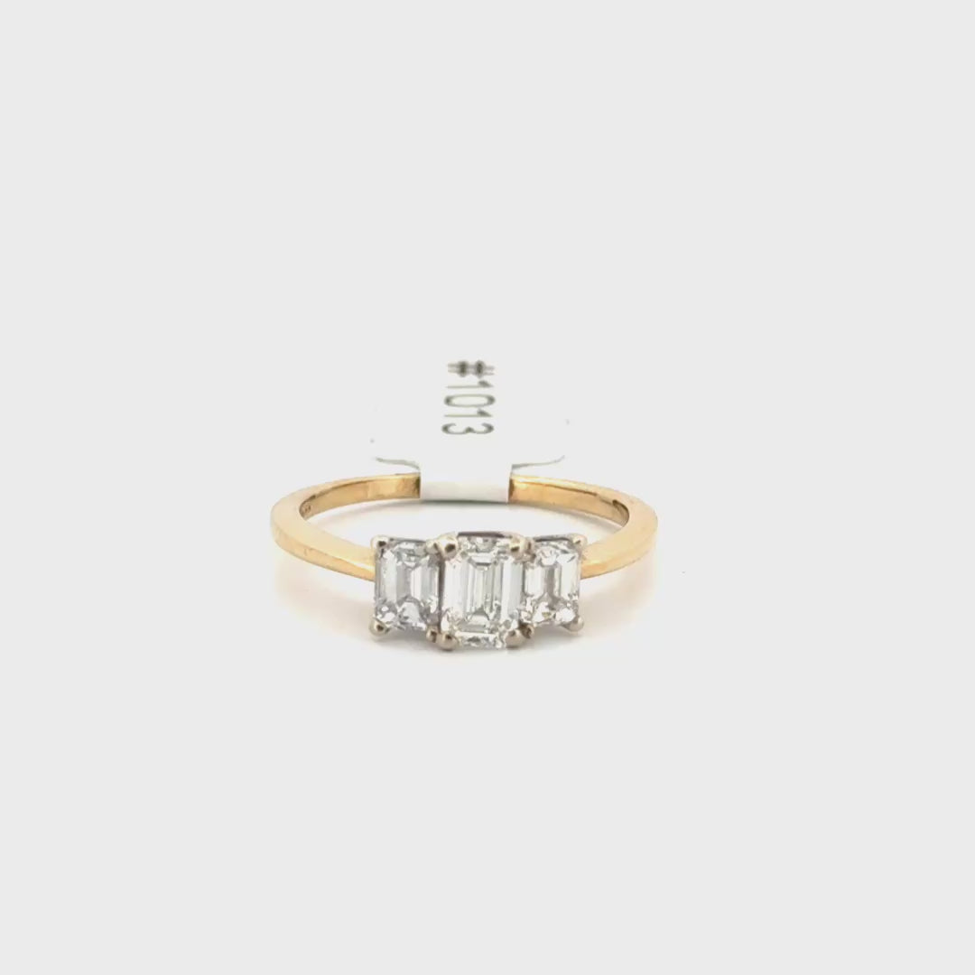 1.12cttw. G VS+ Three Stone Emerald Cut Natural Diamond Ring Set in 14K Yellow Gold