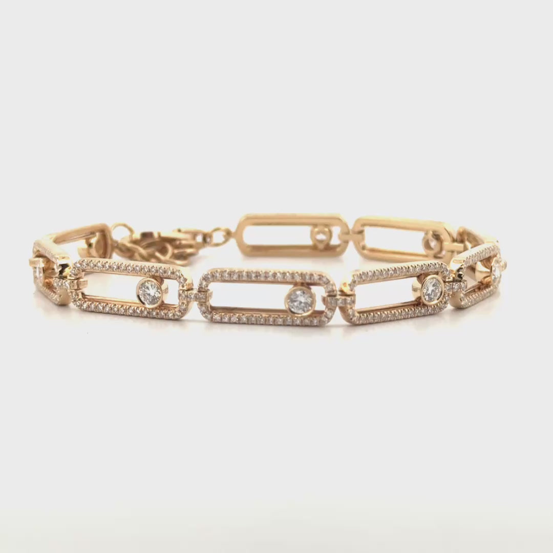 Natural Diamond Paperclip Bracelet with Moving Diamonds in 14K Yellow Gold