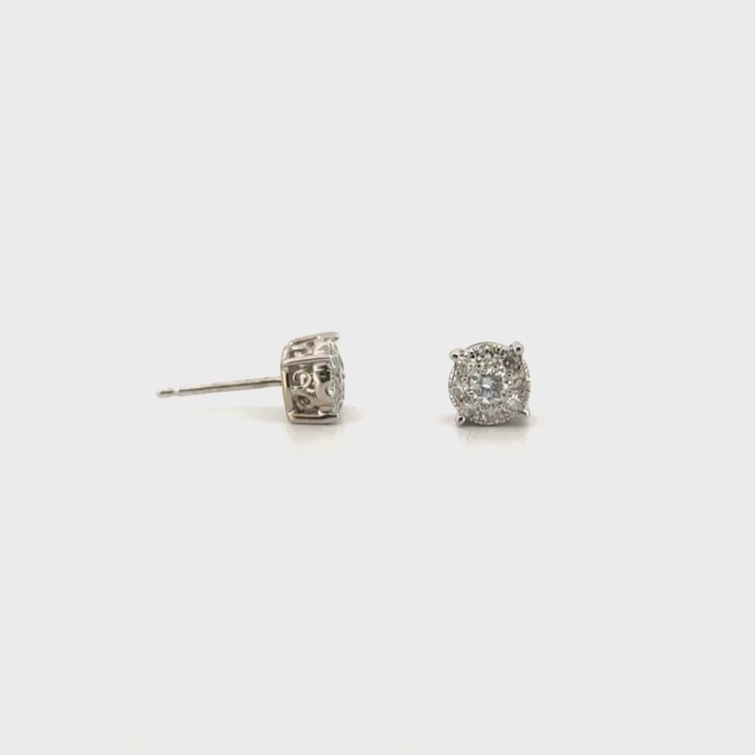 Natural Diamond Cluster Studs Set in 14K White Gold