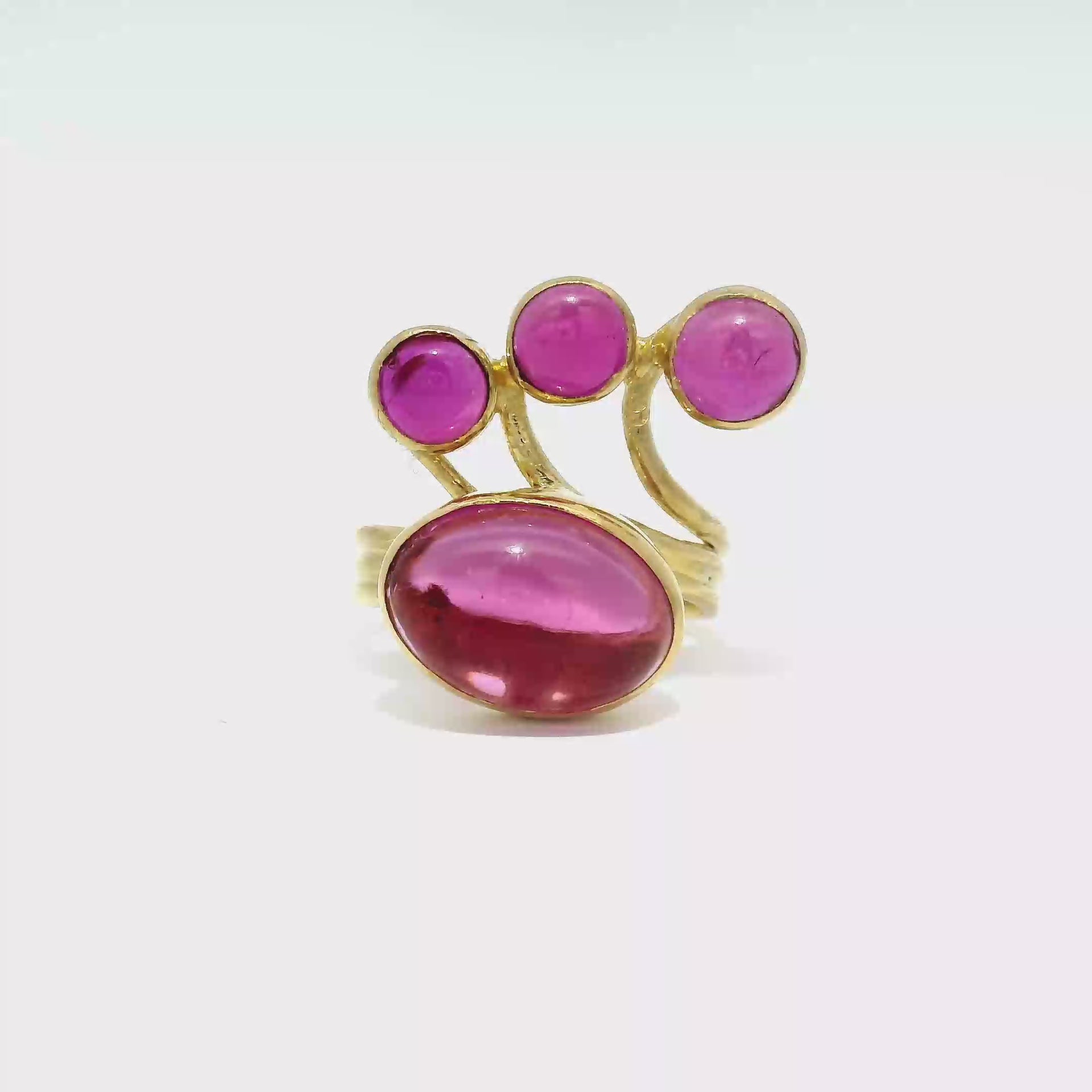 Red Glass Modernist Ring in 18K Yellow Gold