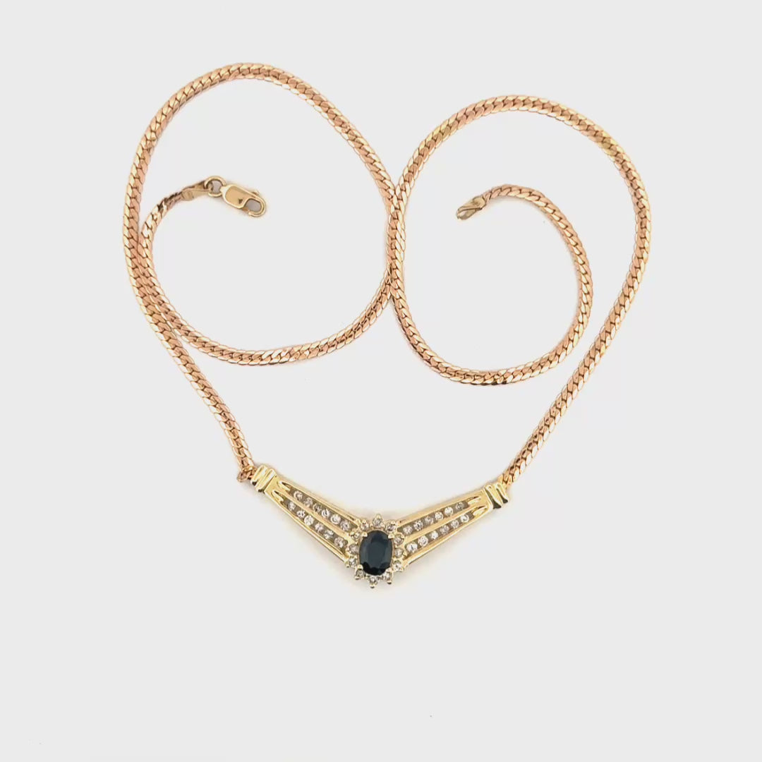 Natural Diamond & Sapphire Necklace Set in 14K Yellow Gold