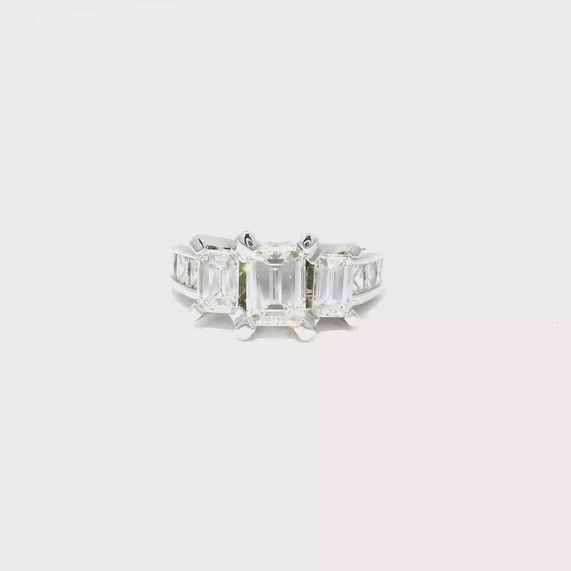 3.15cttw Natural Emerald Cut Diamond Trinity Style Engagement Ring in 14K White Gold