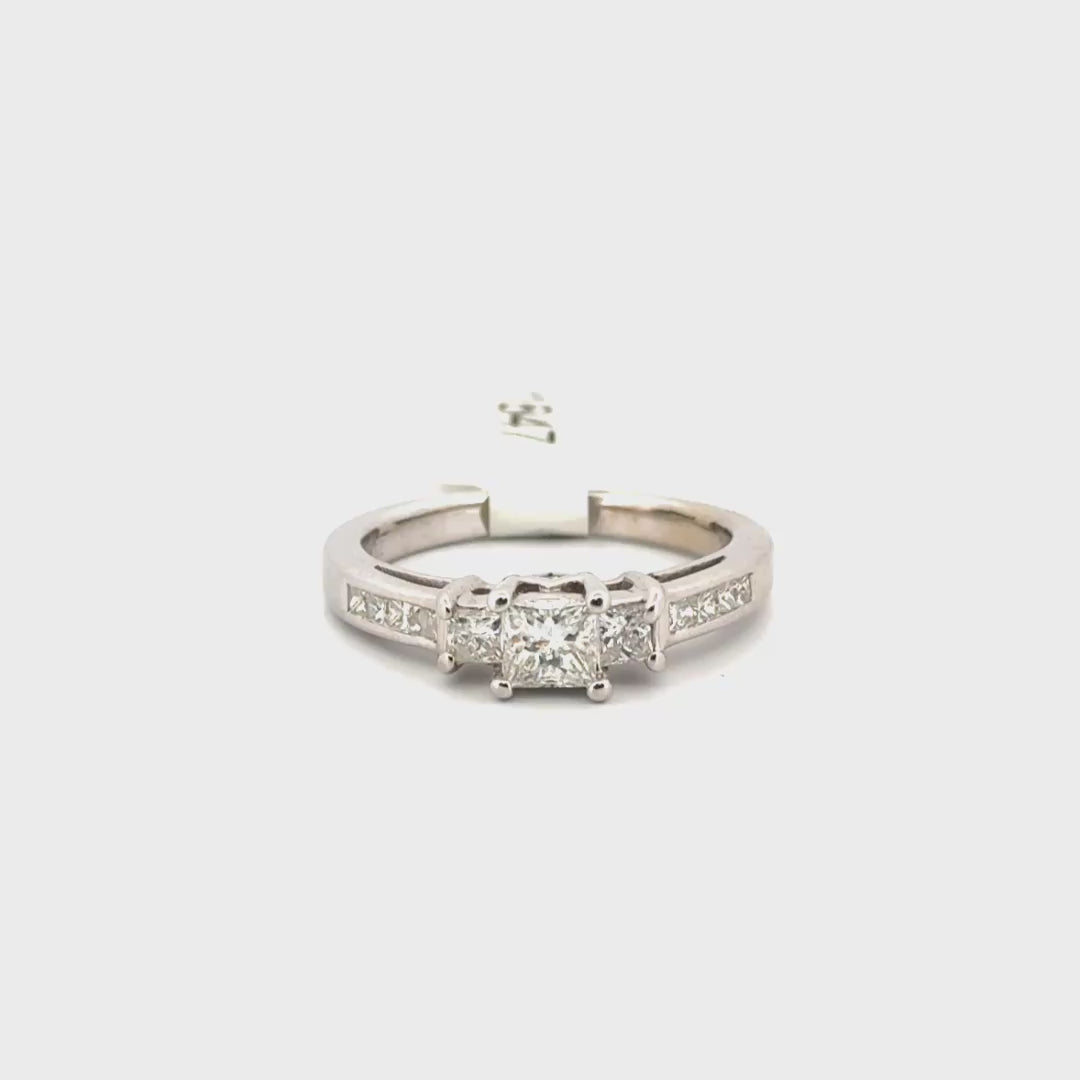 Three Stone Natural Diamond Engagement Ring Set in 14K White Gold