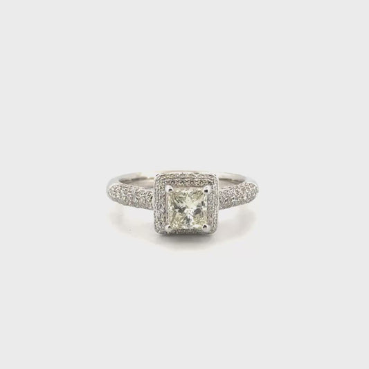 Natural Princess Cut Diamond Engagement Ring Set in 14K White Gold