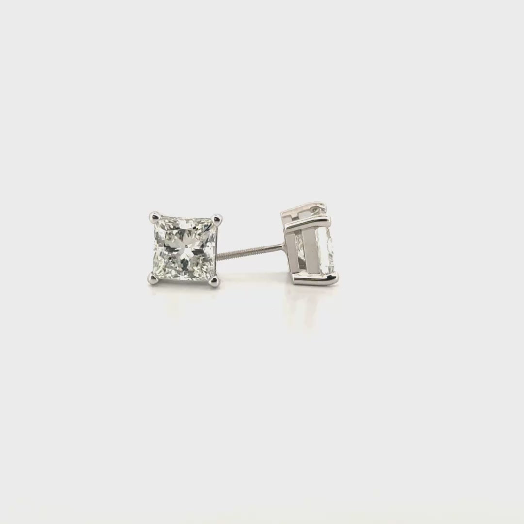 2.5cttw. Natural Diamond Princess Cut Studs in 14K White Gold