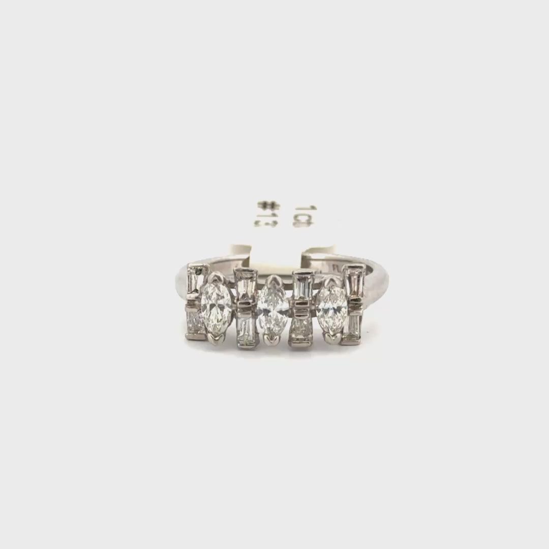 1cttw. Natural Diamond Marquise & Baguette Ring Set in Platinum