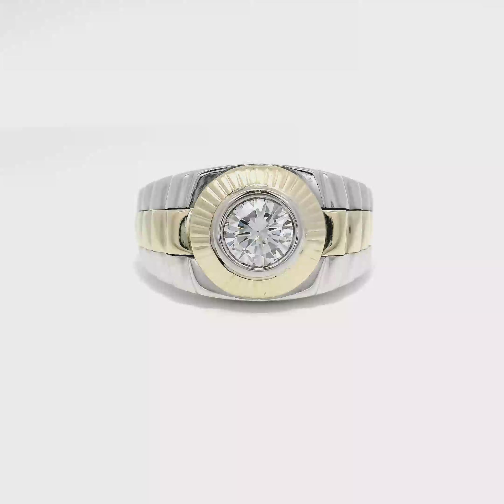 Natural Round Diamond Rolex Style Ring in Two Tone 10K Gold