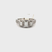 Three Stone Natural Emerald Cut Diamond Engagement Ring Set in 14K White Gold