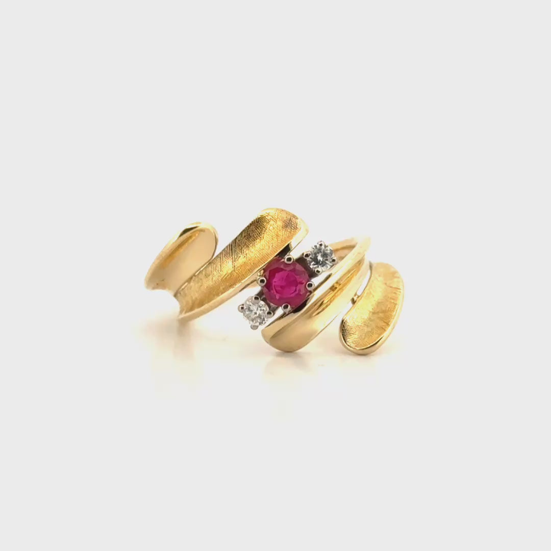 Ruby & Diamond Estate Ring Set in 14K Yellow Gold