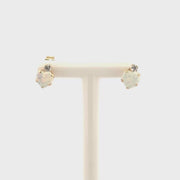Heart Shaped Opal Ear Studs with Diamond Accent in 14K Yellow Gold