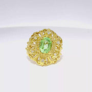 Oval Cut Peridot Set in 18K Filagree Design Fashion Ring Sz 7