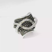 Custom Cluster Cocktail Ring Featuring Champagne and White Diamonds in 14K White Gold Sz 7