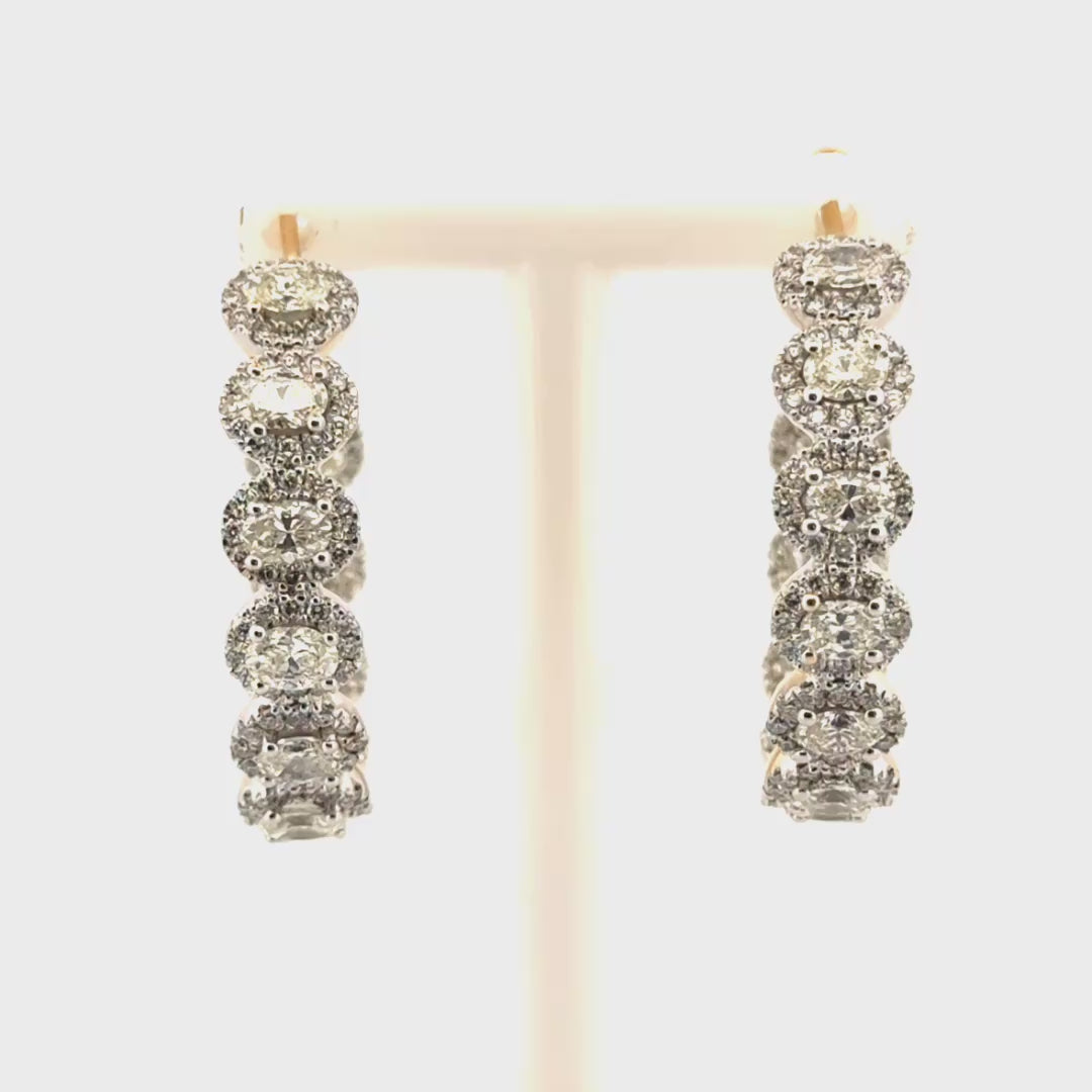 3.75cttw Natural Oval Diamond Halo Style In N Out Hoops in 14K Yellow Gold