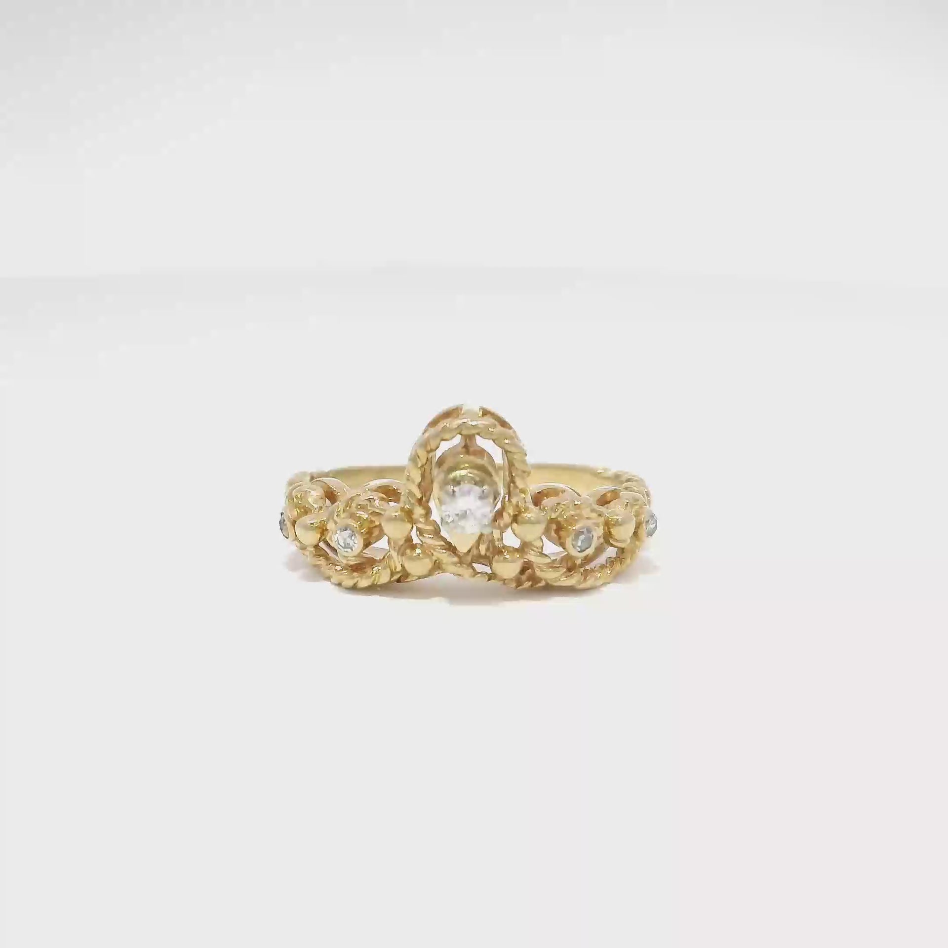 Natural Diamond Crown Ring Set in 14K Yellow Gold
