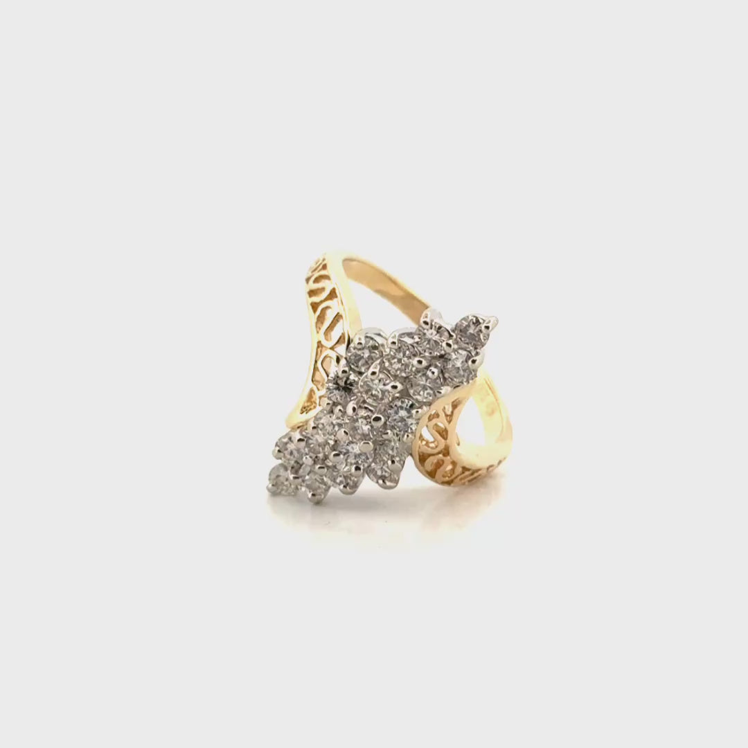 1.1cttw. Natural Diamond Bypass Style Cocktail Ring in 14K Yellow Gold