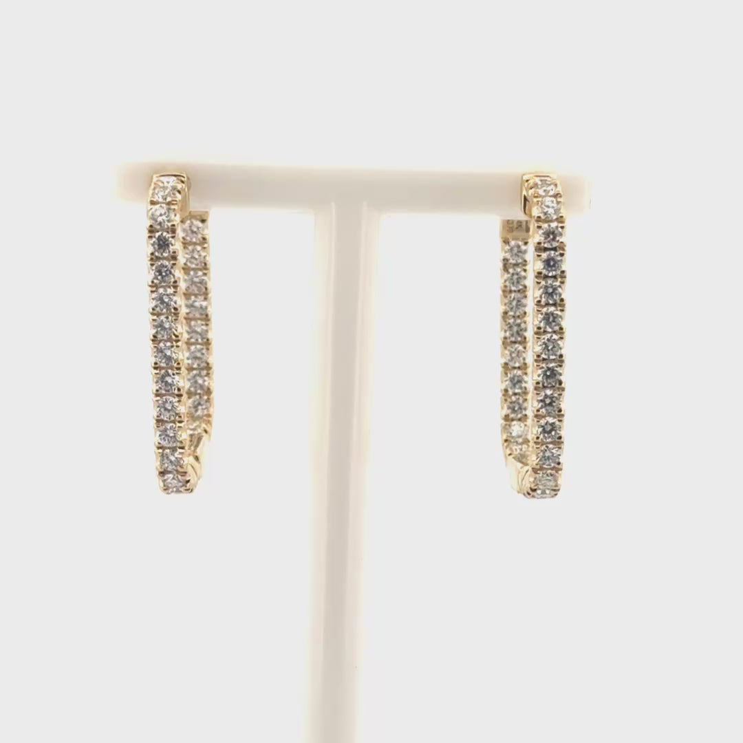1.1cttw. Natural Diamond In N Out Square Hoop Earrings in 14K Yellow Gold