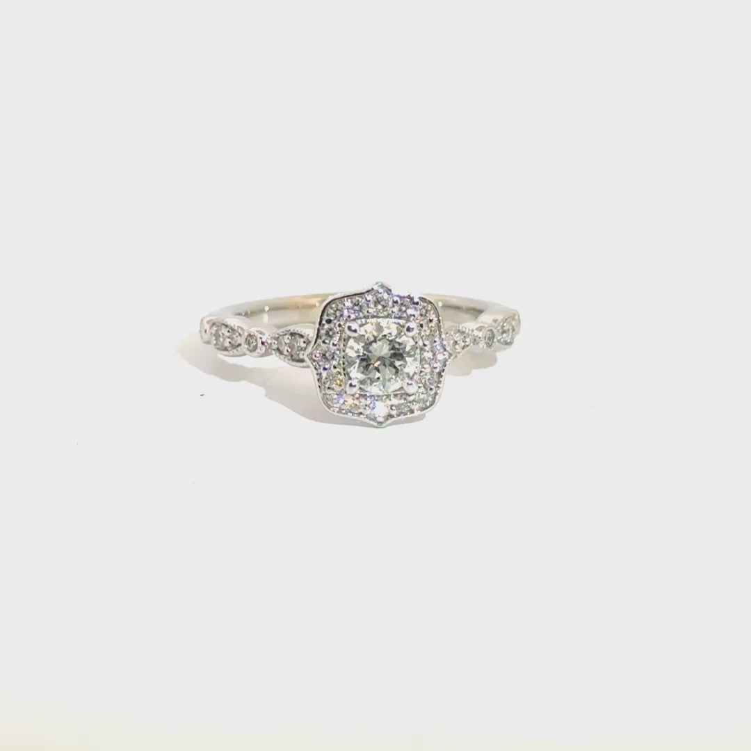 Natural Round Diamond Engagement Ring in 14K White Gold