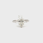 2.07ct. Pear Shape Natural Diamond Estate Ring Set in 14K White Gold With Baguette Accents Sz 8.5