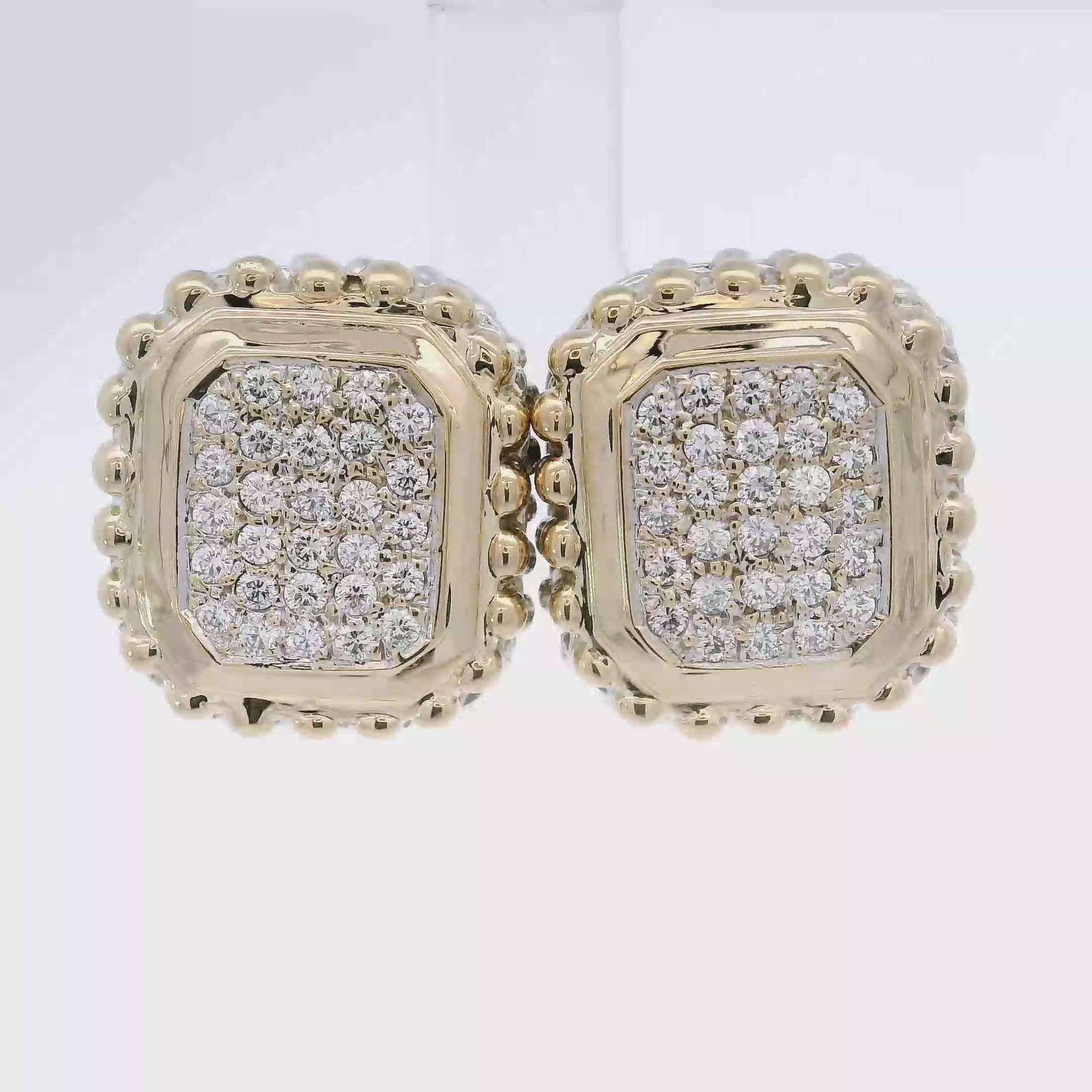 Vahan Pave Natural Diamond Square Earrings Set in 14K Yellow Gold & Sterling Silver