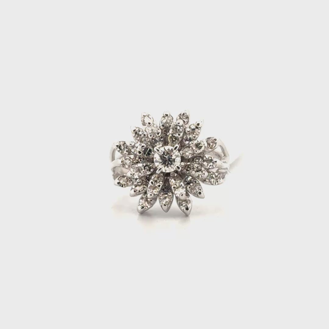 Diamond Flower Ring set in 14k White Gold