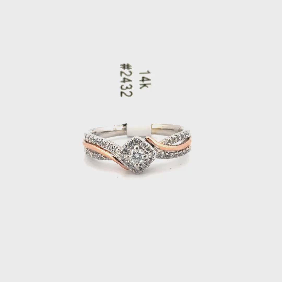 Natural Diamond Ring Set in Two Tone 14K White & Rose Gold