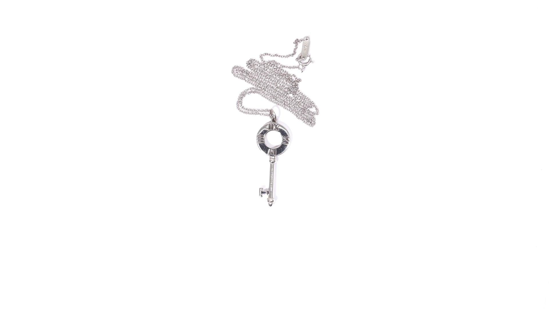Tiffany & Co Key Pendant in 18K White Gold on Tiffany 18K White Gold Chain