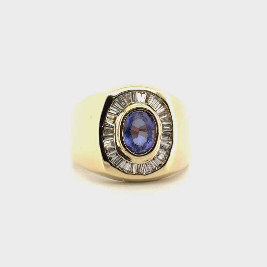 1.22ct. Tanzanite Estate Ring with Natural Diamonds Set in 14K Yellow Gold