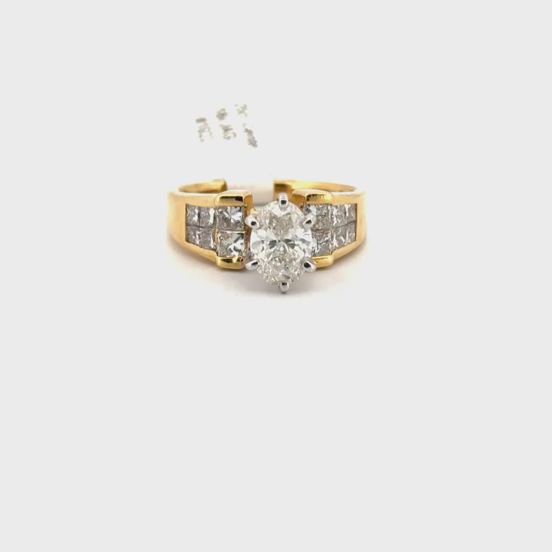 1.20ct. Natural Oval Diamond Estate Ring Set in 18K Yellow Gold Mounting