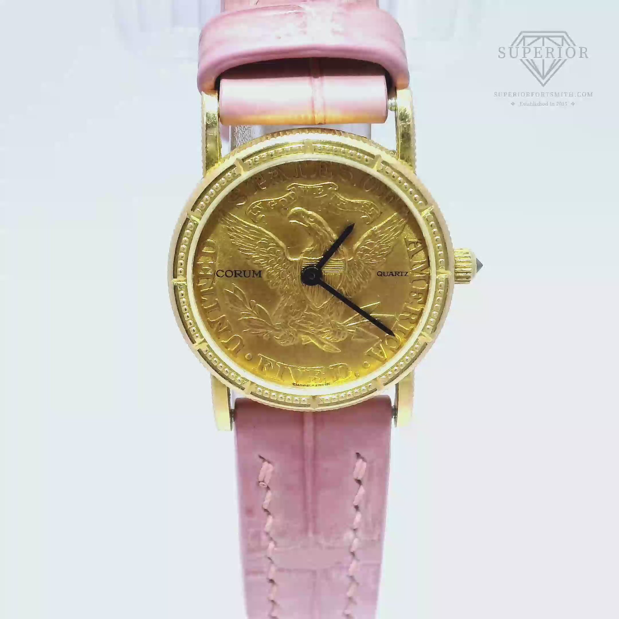 Corum $5 Liberty Coin Watch on Pink Crocodile Leather Strap
