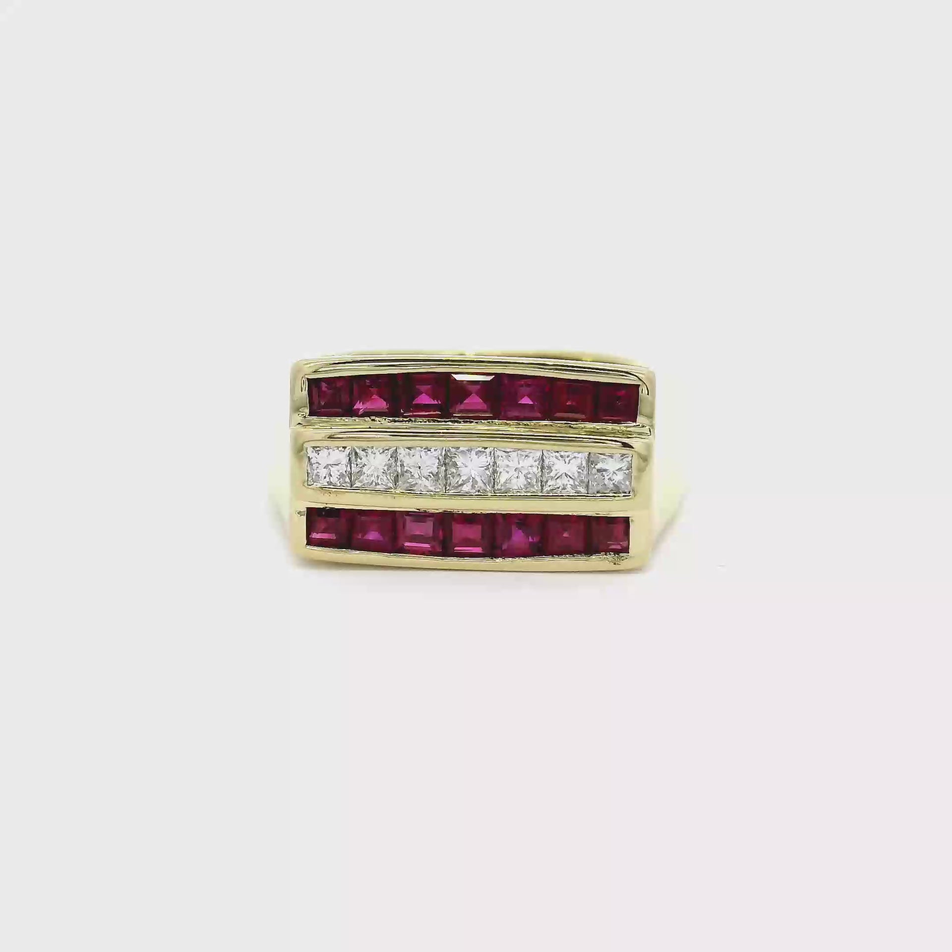 Men's Ruby & Diamond Ring in 18K Yellow Gold Euro Shank