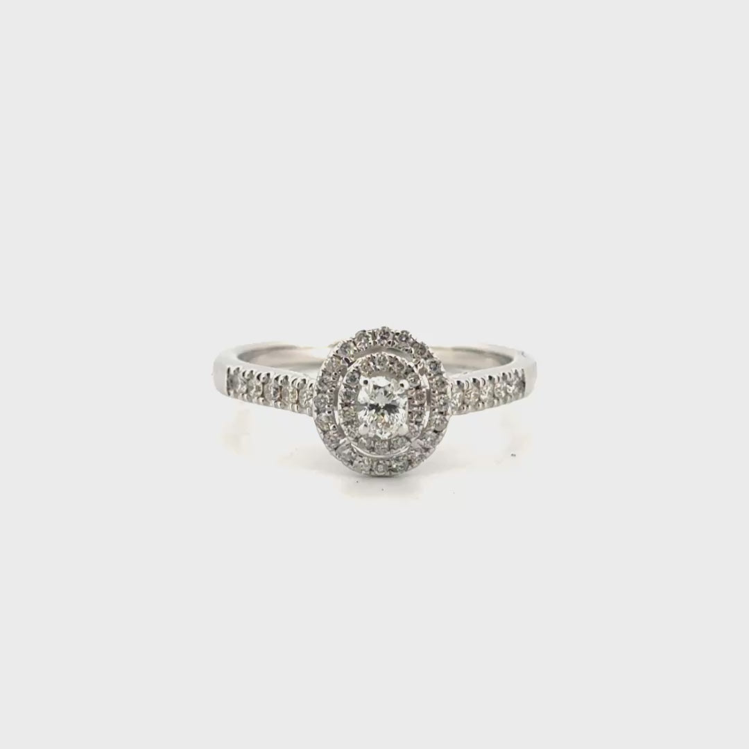 Natural Oval Diamond in Double Halo Set in 14K White Gold