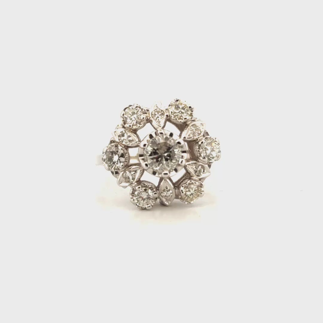 Natural Diamond Floral Cocktail Ring in 14K White Gold