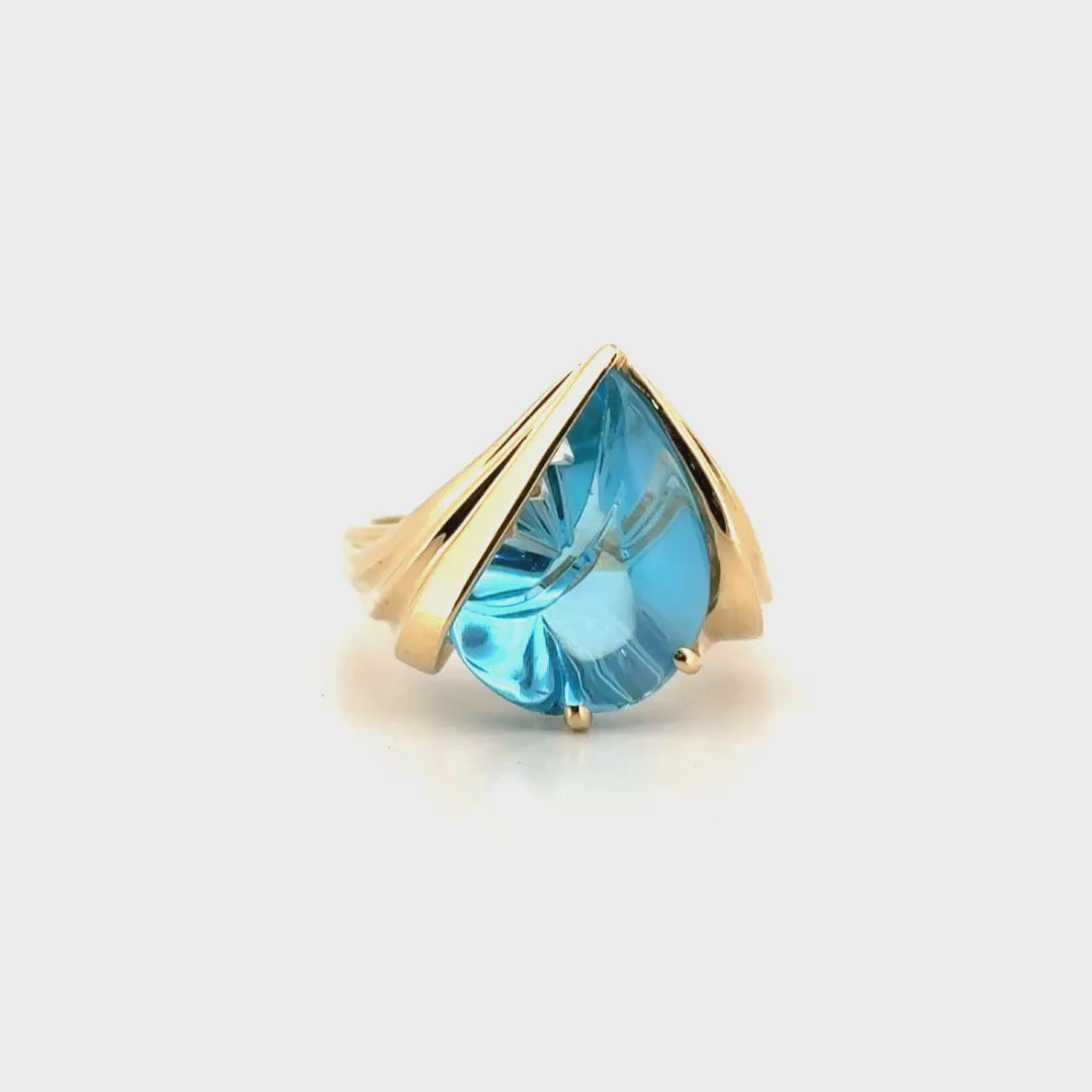 Fantasy Cut Blue Topaz Fashion Ring Set in 14K Yellow Gold